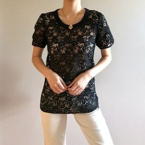 Aritzia Wilfred Black Guipure Floral Lace Detail Top Size XS